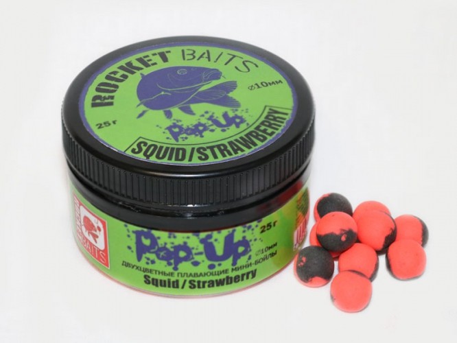 Мини-бойлы Rocket Baits Pop Up КОМБИ &quot;Squid/Strawberry&quot; 10mm 25g