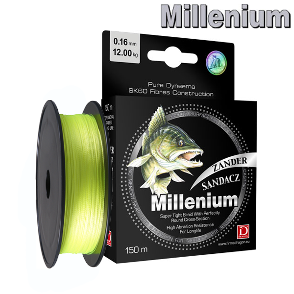 Шнур Dragon Millenium Судак 150m 0.10mm 6.40kg fluo yellow