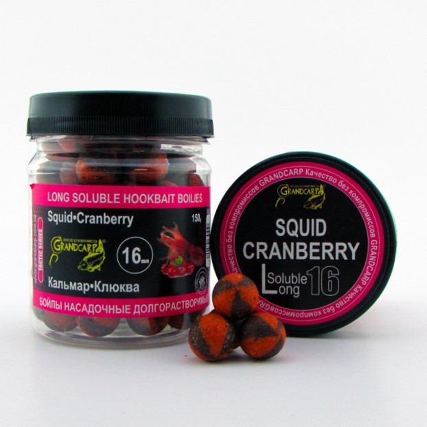 Бойлы насадочные долгорастворимые Grandcarp КАЛЬМАР•КЛЮКВА Ø16 мм 100 г (BBL030)