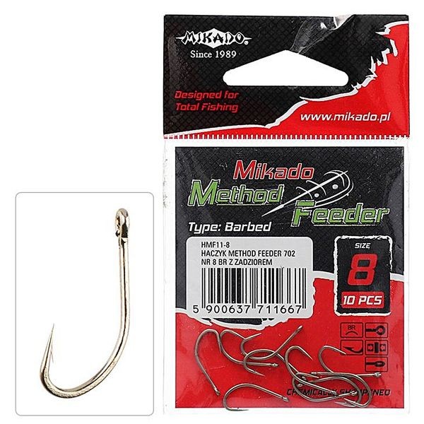 Крючок Mikado Method Feeder 702 №8 (ушко) 10шт. (бронза с барьером)