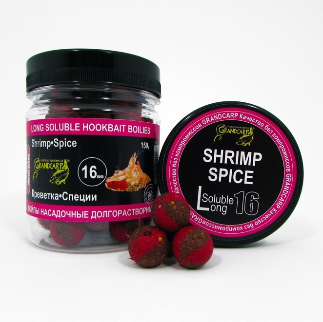 Бойлы насадочные долгорастворимые Grandcarp КРЕВЕТКА•СПЕЦИИ Ø16 мм 100 г (BBL038)
