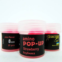 Бойлы amino POP-UP Grandcarp STRAWBERRY (КЛУБНИКА) Ø8 мм 25 шт. (PUP089)