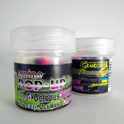 Бойлы amino POP-UP Grandcarp SQUID•OCTOPUS•BLACK PEPPER (КАЛЬМАР•ОСЬМИНОГ•ЧЕРНЫЙ ПЕРЕЦ) Ø10 мм 15 шт. (PUP0210)