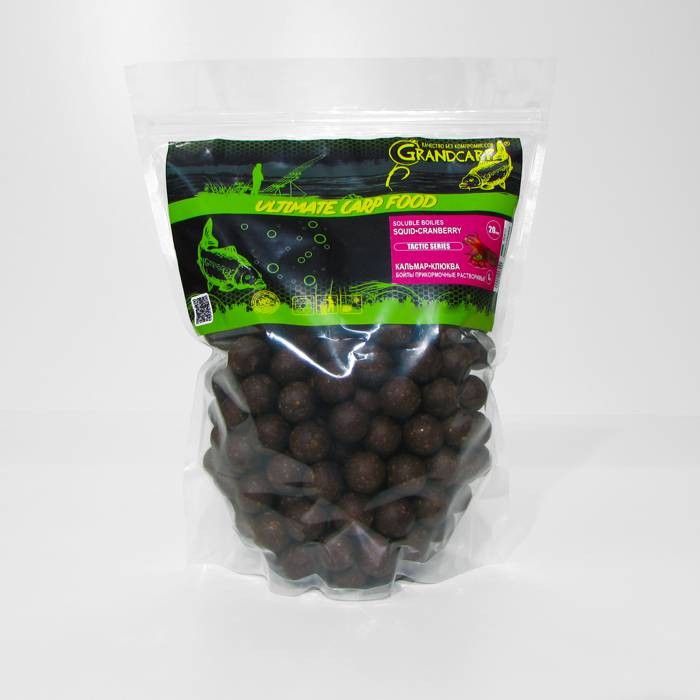 Бойлы прикормочные растворимые Grandcarp КАЛЬМАР•КЛЮКВА Ø20 мм 1 кг (BFS117)