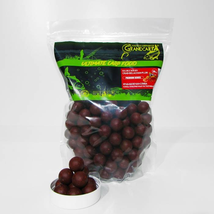 Бойлы прикормочные растворимые Grandcarp КРАБ•БЕЛАЧАН•СЛИВА Ø20 мм 1 кг (BFS025)