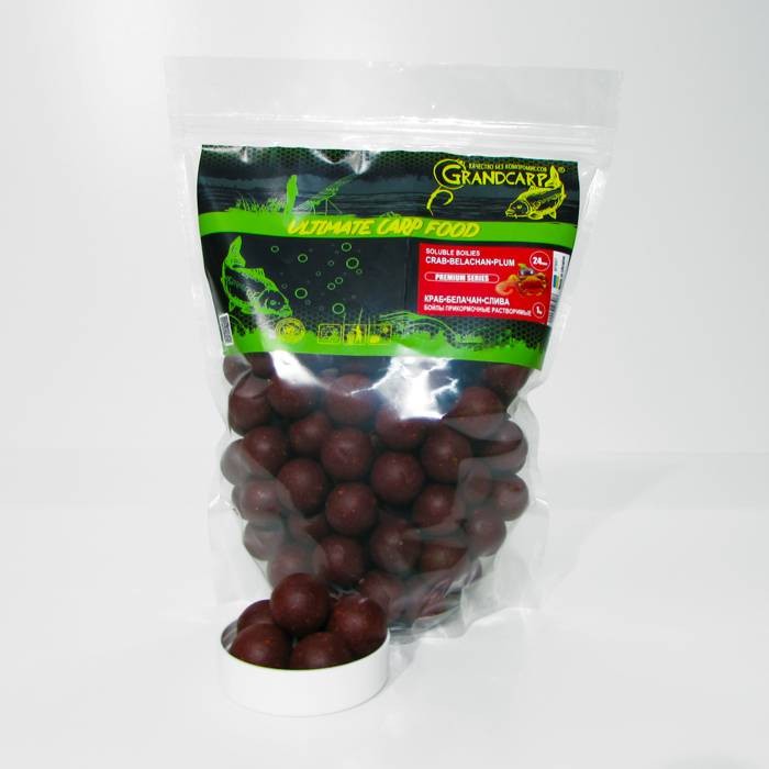 Бойлы прикормочные растворимые Grandcarp КРАБ•БЕЛАЧАН•СЛИВА Ø24 мм 1 кг (BFS027)