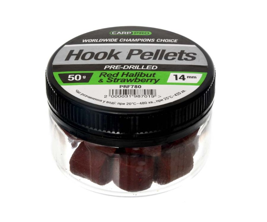 Насадочный пеллетс Carp Pro Red Pre-Drilled Halibut Strawberry 14мм