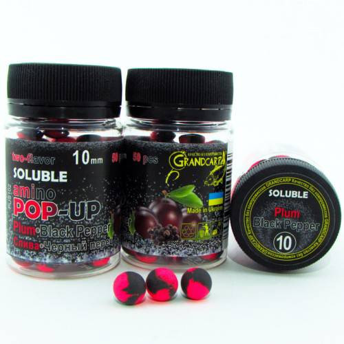 Бойлы растворимые amino POP-UP Grandcarp PLUM•BLACK PEPPER (СЛИВА•ЧЕРНЫЙ ПЕРЕЦ) Ø10 мм 50 шт. (PUS102)