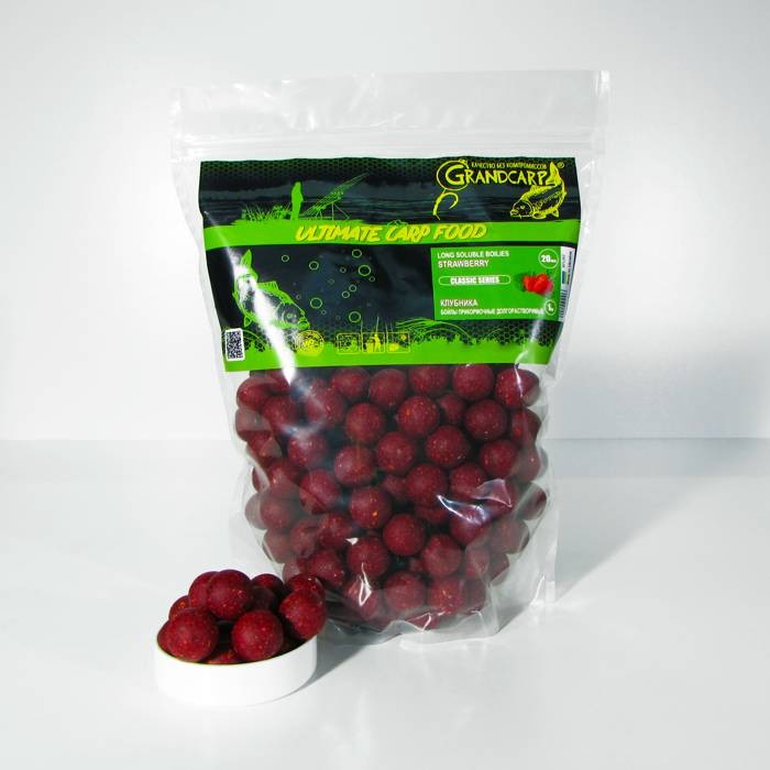 Бойлы прикормочные долгорастворимые Grandcarp КЛУБНИКА Ø20 мм 1 кг (BFL002)