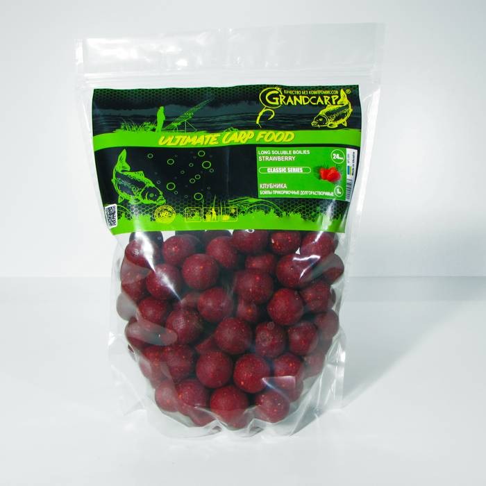 Бойлы прикормочные долгорастворимые Grandcarp КЛУБНИКА Ø24 мм 1 кг (BFL005)