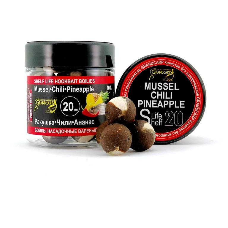 Бойлы насадочные вареные Grandcarp РАКУШКА•ЧИЛИ•АНАНАС Ø20 мм 100 г (BBC067)
