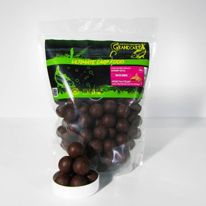 Бойлы прикормочные долгорастворимые Grandcarp КРЕВЕТКА•СПЕЦИИ Ø24 мм 1 кг (BFL086)