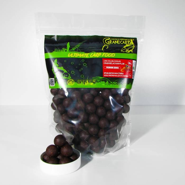 Бойлы прикормочные долгорастворимые Grandcarp КРАБ•БЕЛАЧАН•СЛИВА Ø20 мм 1 кг (BFL090)