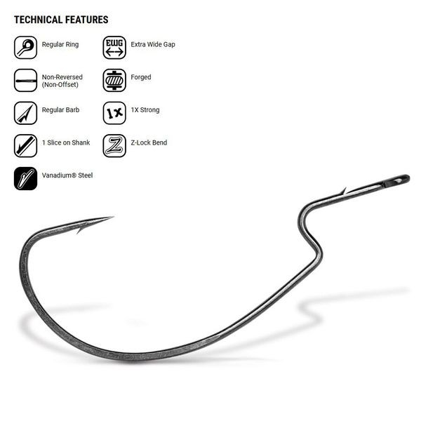 Крючок офсетный VMC 7319 Extra Long Wide Gap Worm Hook BN(черный никель) №2/0 5шт.