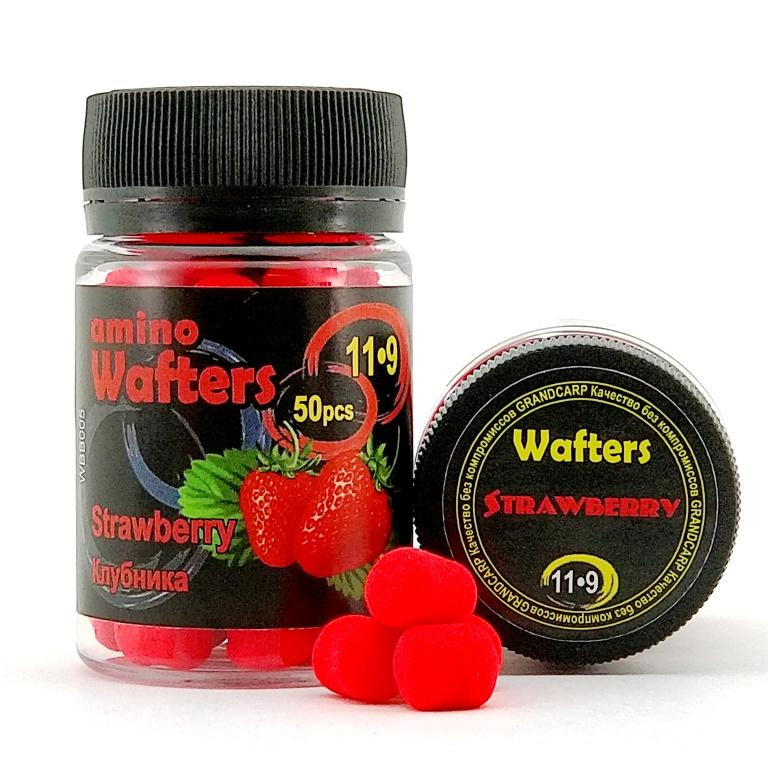 Бойлы насадочные Grandcarp Amino WAFTERS STRAWBERRY (КЛУБНИКА) 11•9 мм 50 шт. (WBB005)